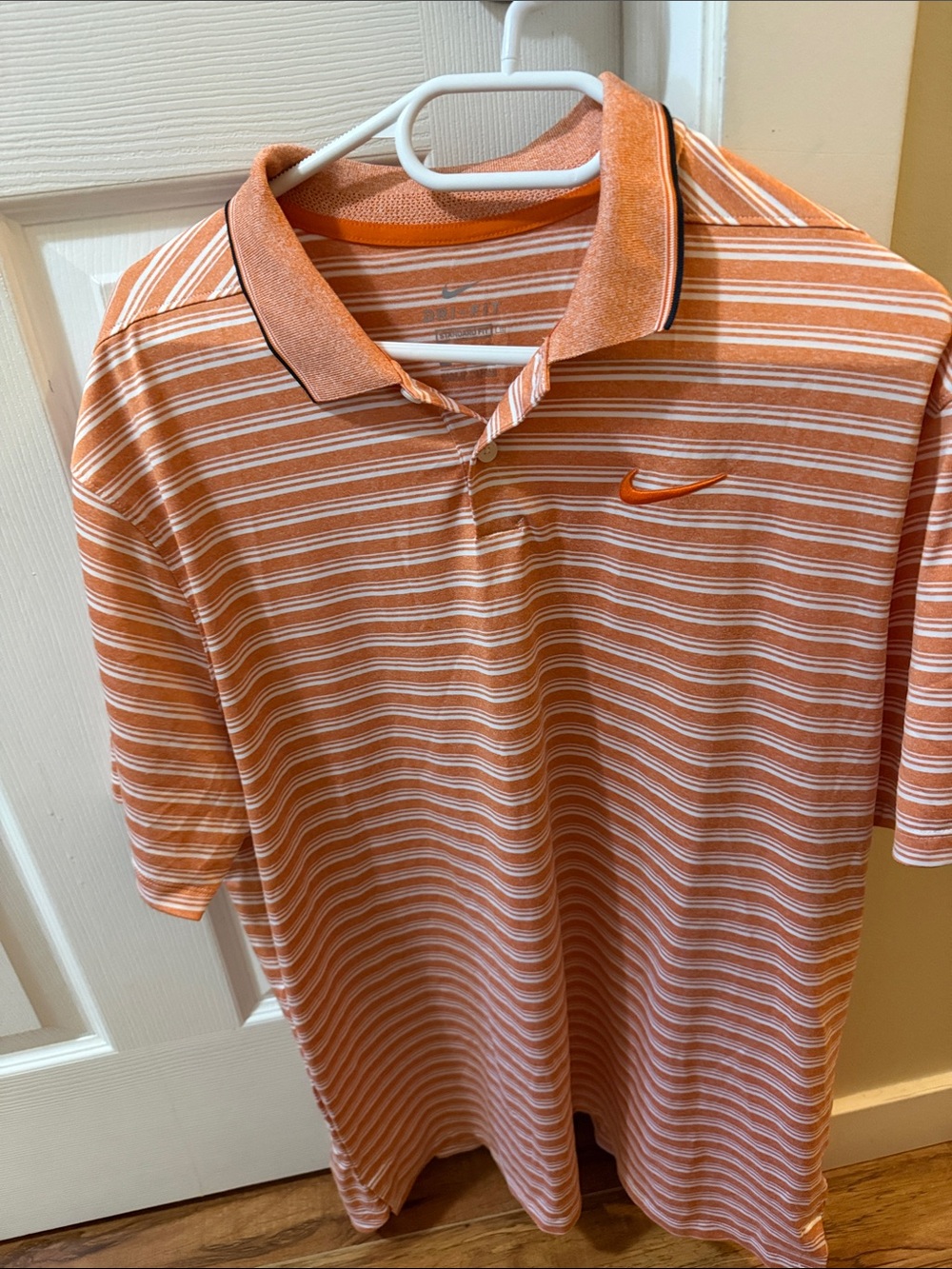 Nike Men's Orange and White Striped Polo